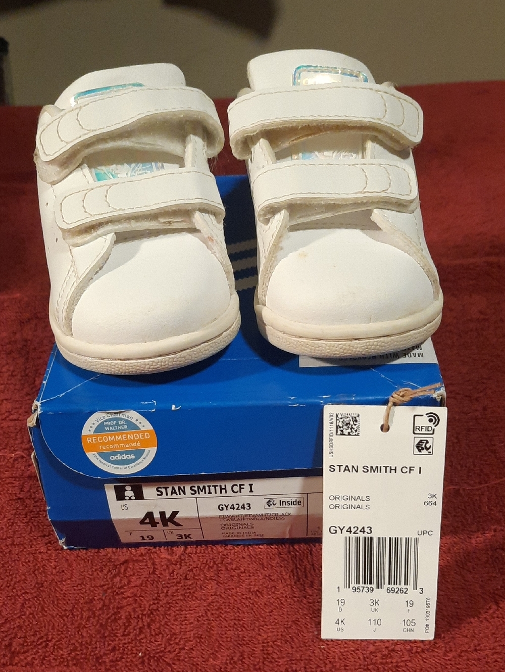 adidas Kids White Velcro Stan Smith CF I Sneakers GY4243